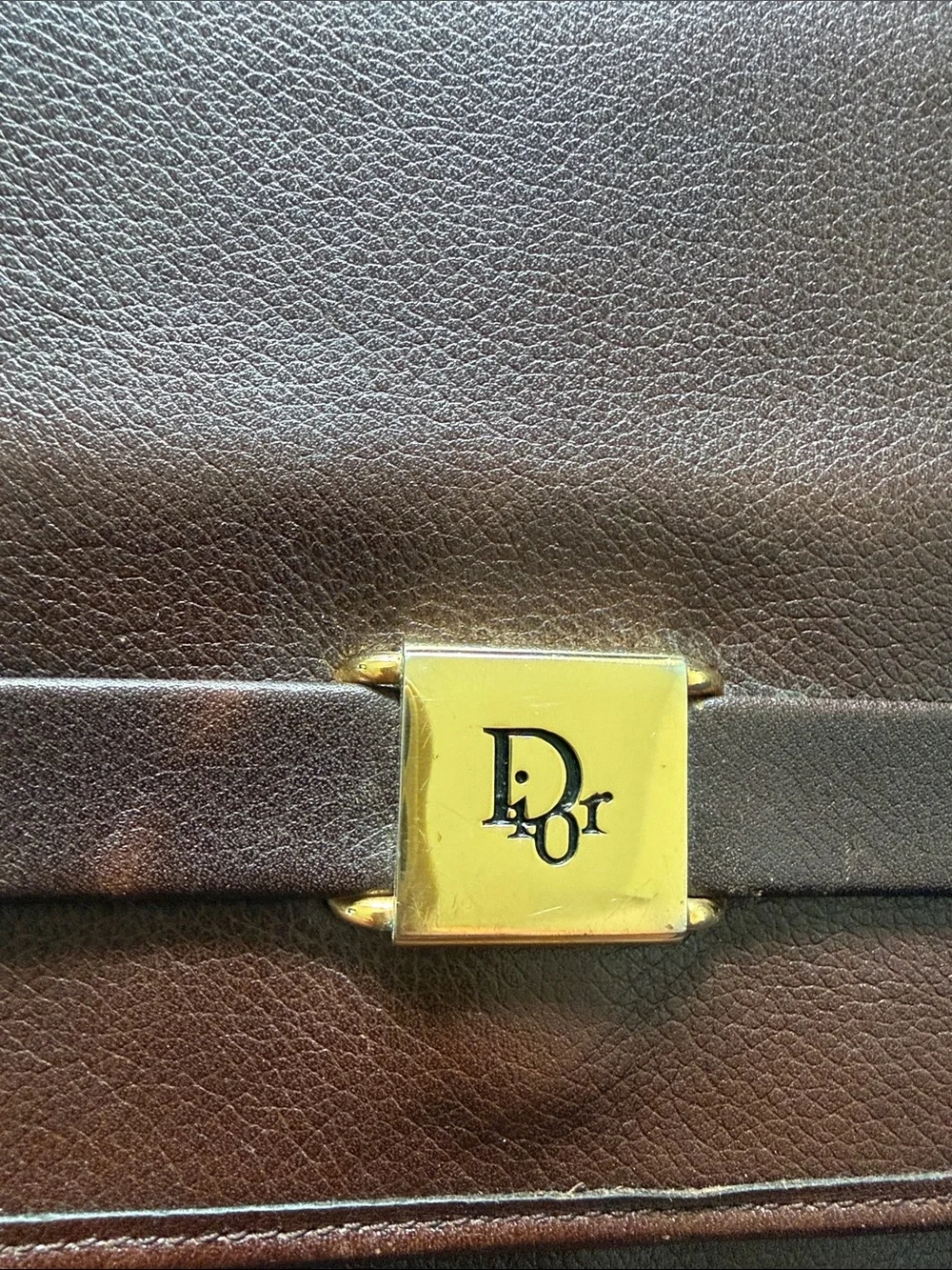 Dior Brown Leather Clutch with Gold Tone Dior Lock
